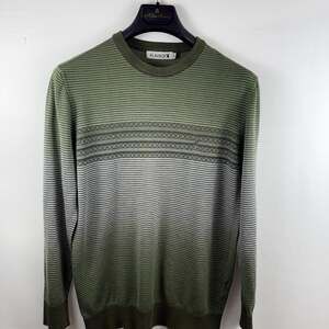Playboy Men's Green Striped Ombre Knit Crewneck Pullover Sweater
